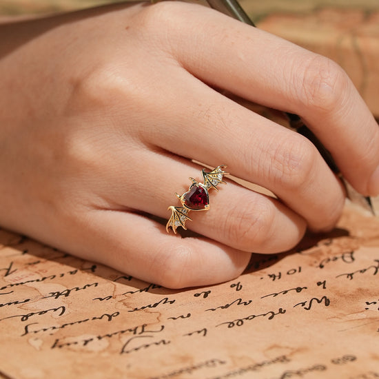 Unique Heart Cut Ruby Bat Inspired Engagement Ring