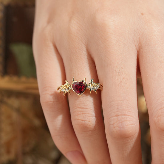 Unique Heart Cut Ruby Bat Inspired Engagement Ring
