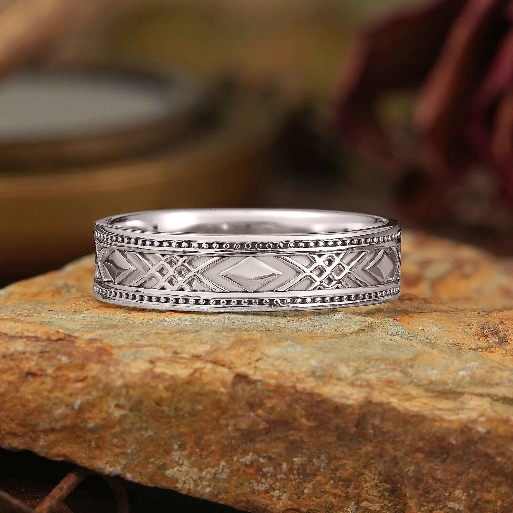 Solid Gold Mixed Metal Milgrain Unique Men's Ring