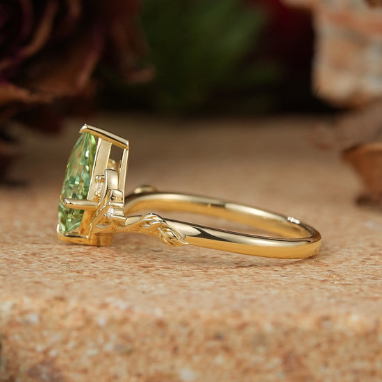 Kite Cut Green Sapphire Stag Inspired Engagement Ring Elven Ring