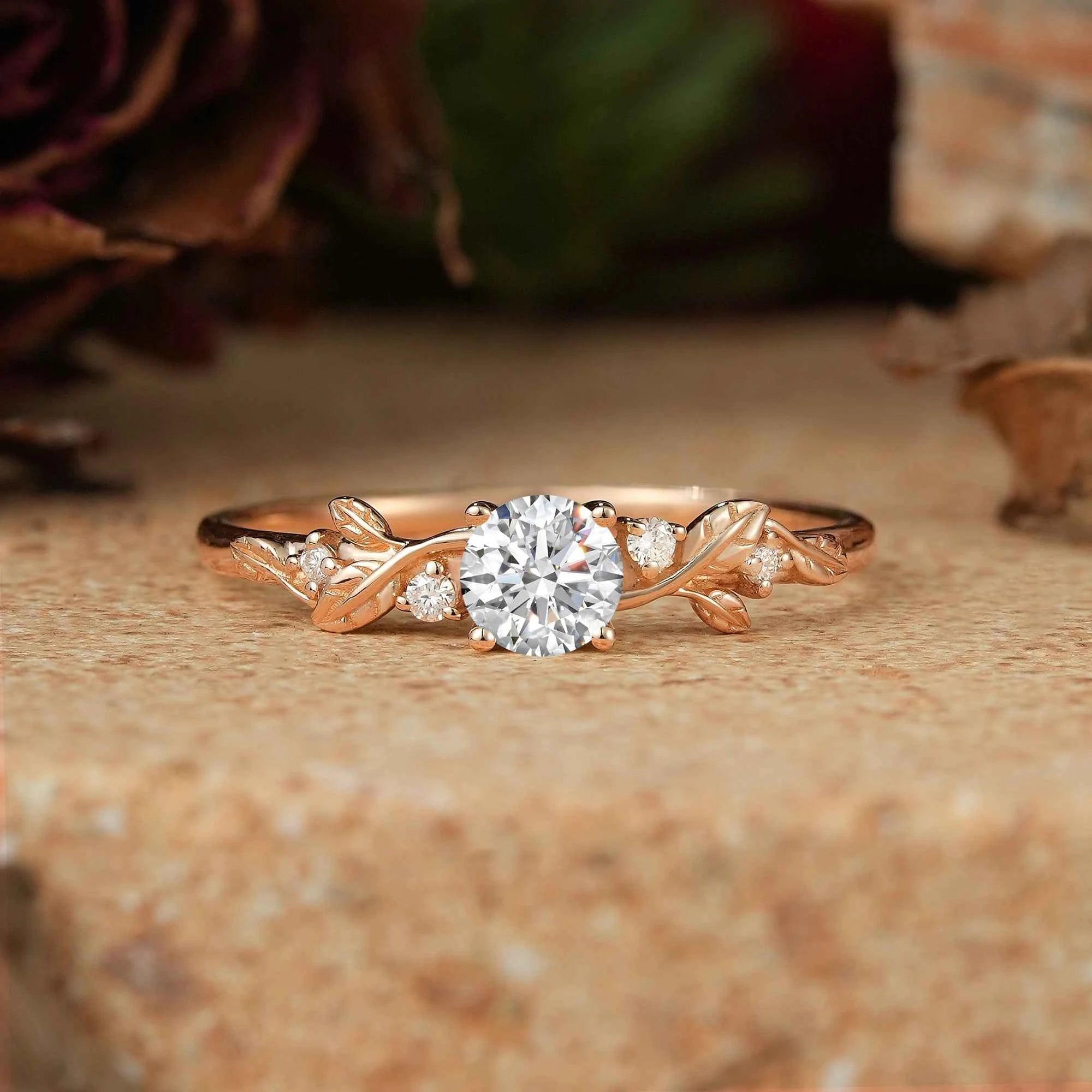 Round-Cut Lab Grown Diamond Leaf Engagement Ring