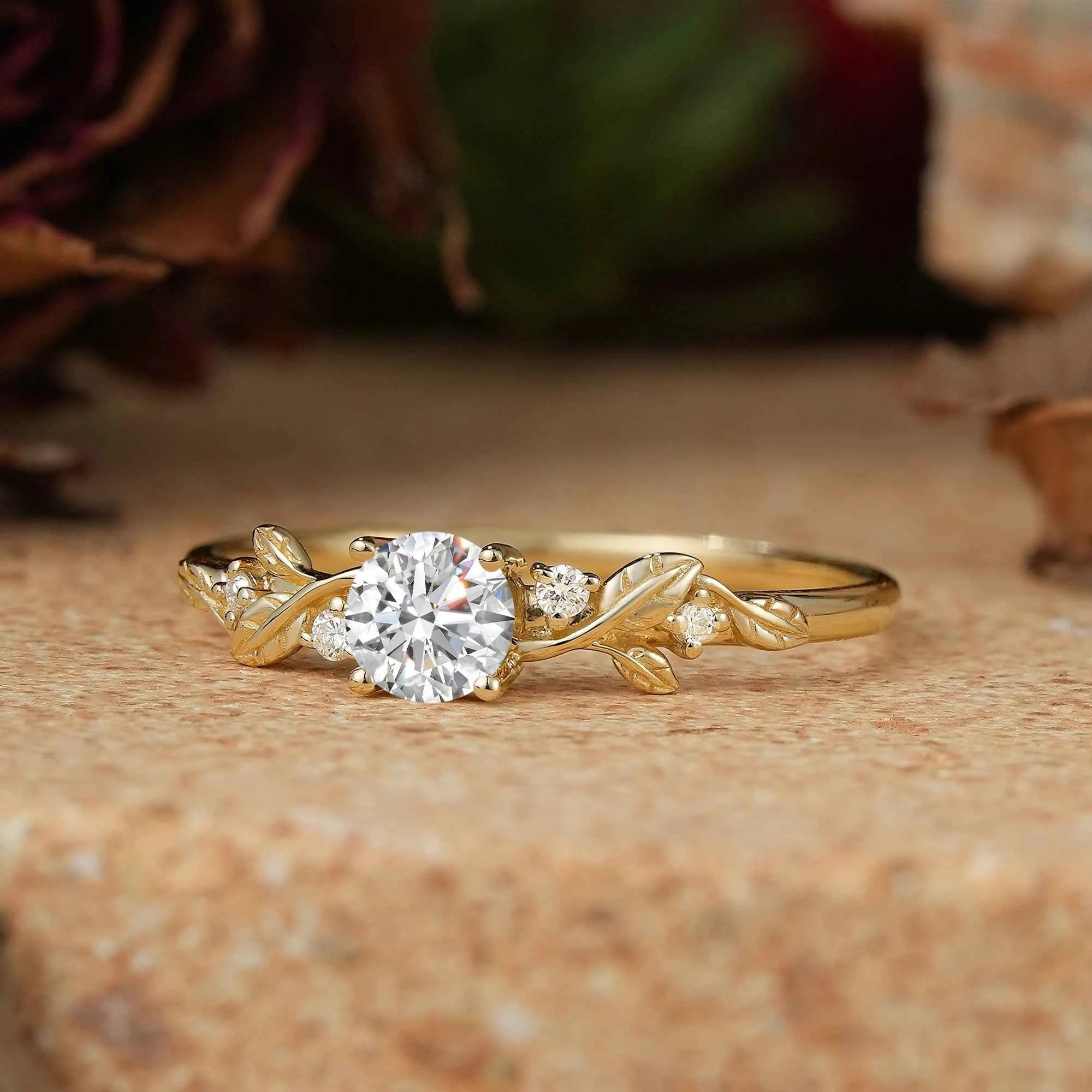 Round-Cut Lab Grown Diamond Leaf Engagement Ring