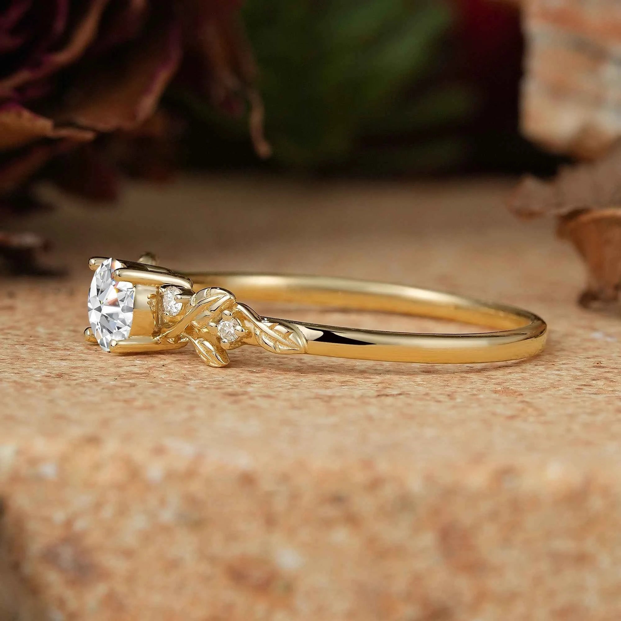 Round-Cut Lab Grown Diamond Leaf Engagement Ring