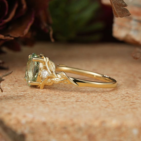 Oval Green Sapphire Nature Inspired Engagement Ring Stag Ring