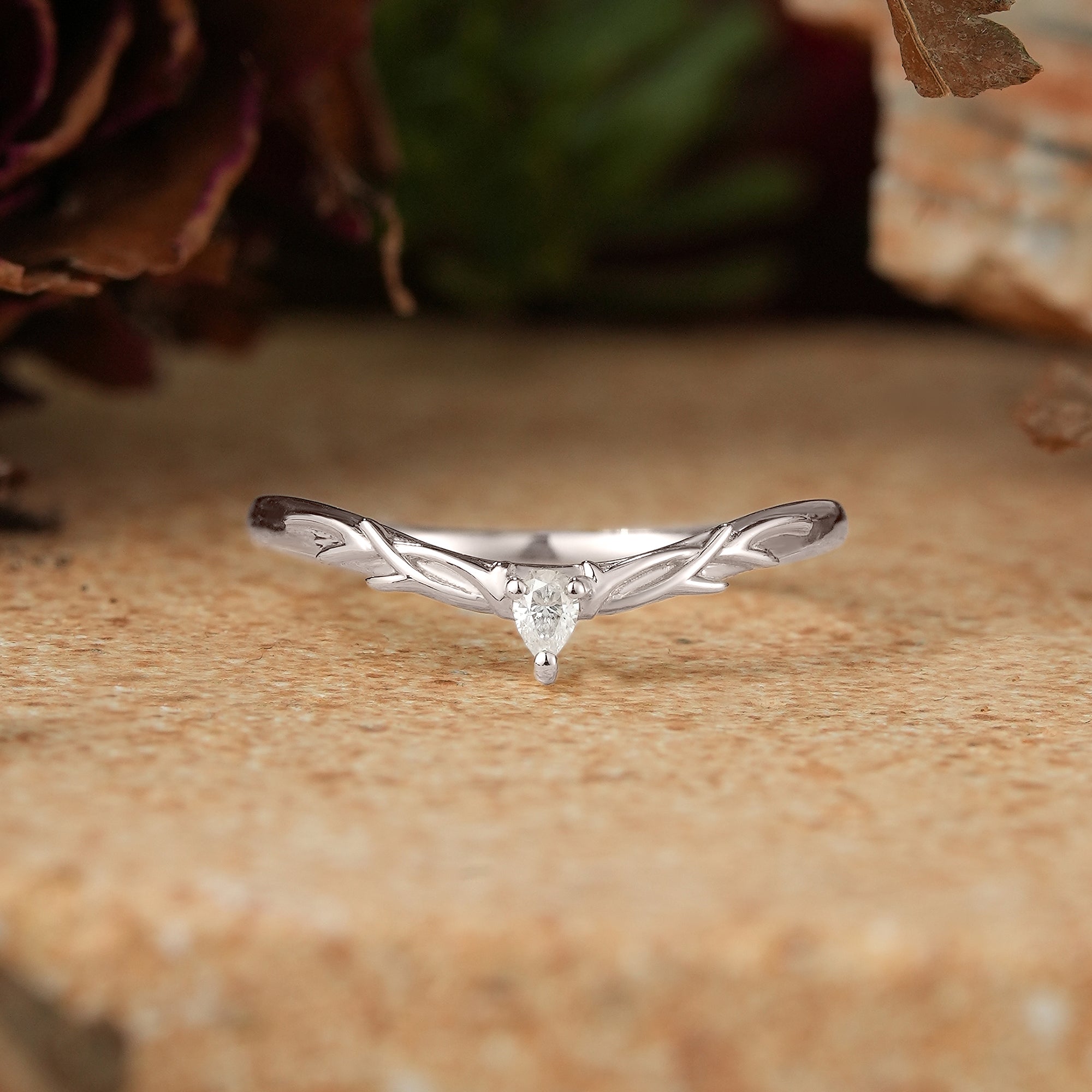 Moissanite Stag Inspired Curved Wedding Band - Olga