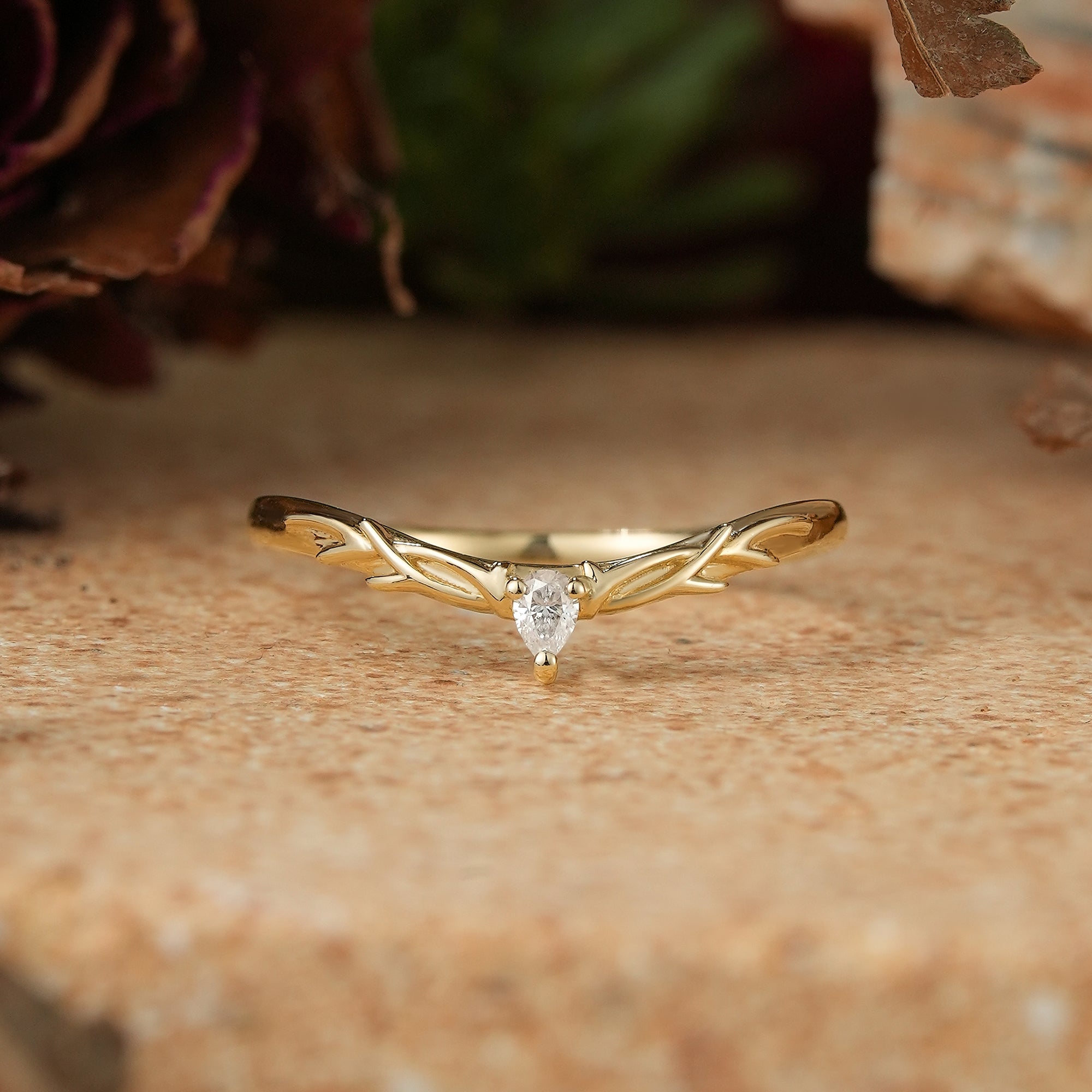 Moissanite Stag Inspired Curved Wedding Band - Olga
