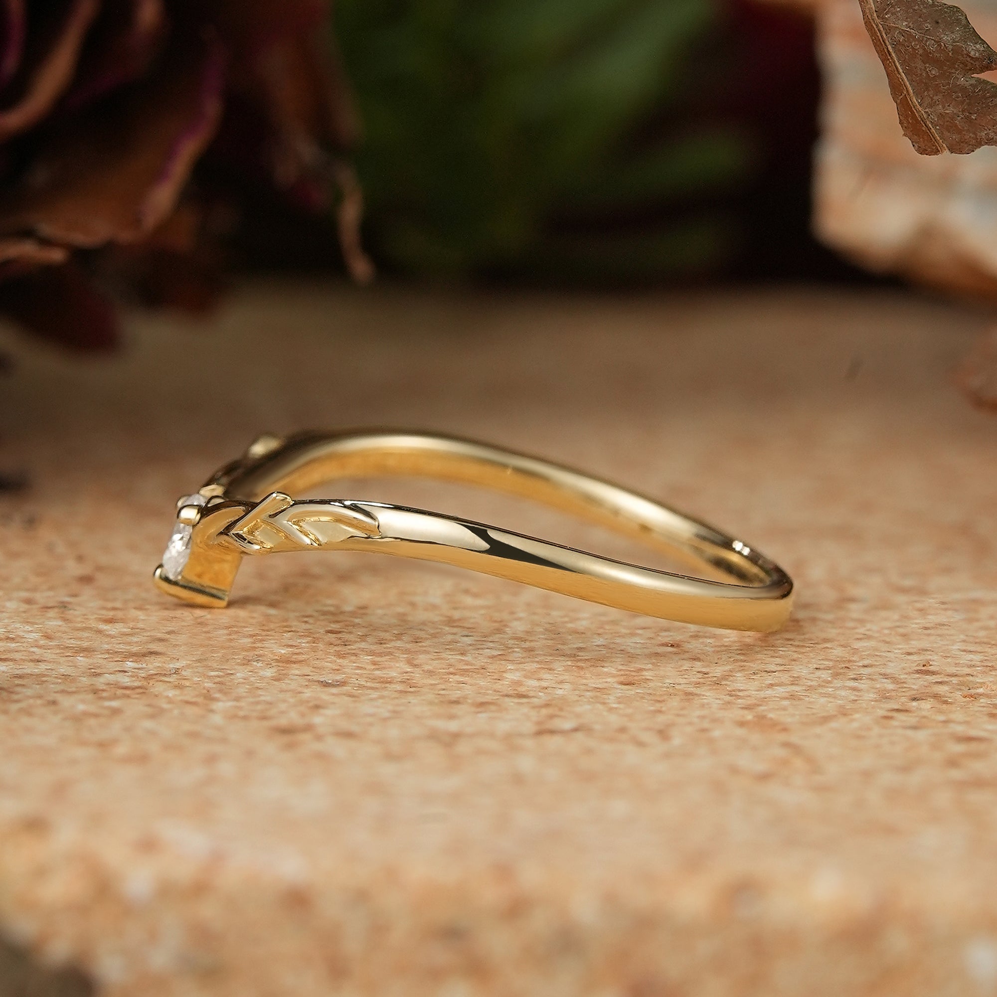 Moissanite Stag Inspired Curved Wedding Band - Olga