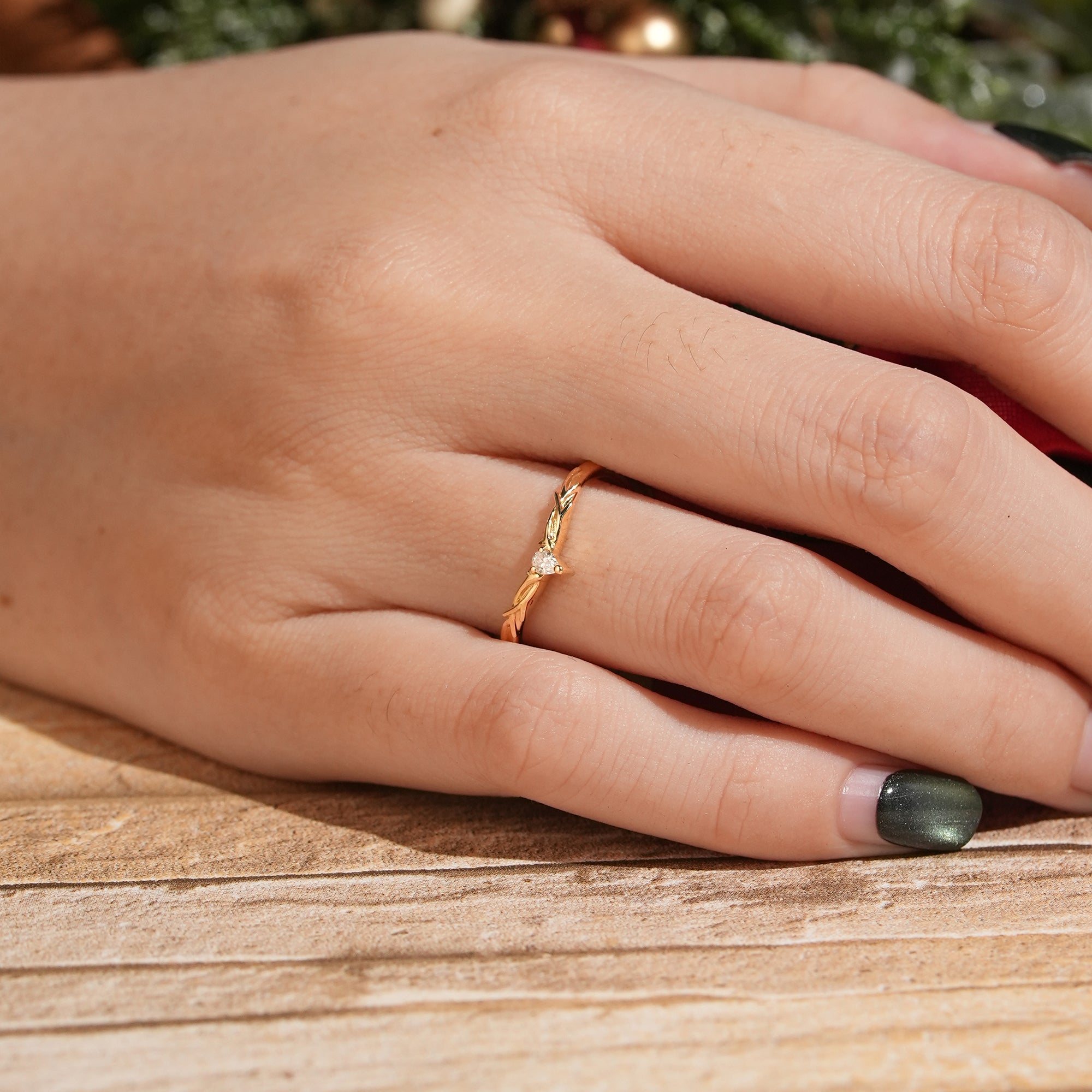 Moissanite Stag Inspired Curved Wedding Band - Olga