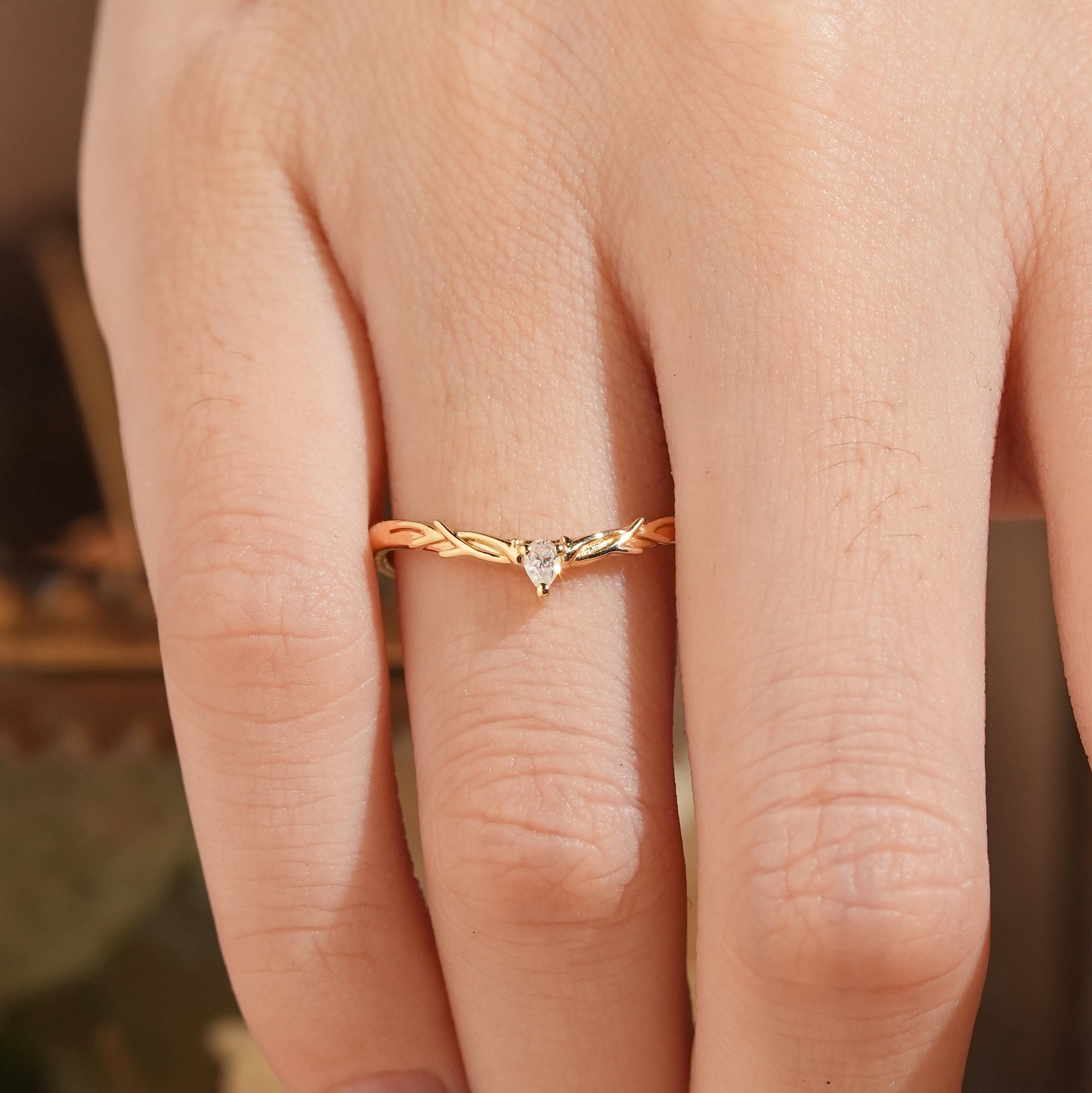 Moissanite Stag Inspired Curved Wedding Band - Olga