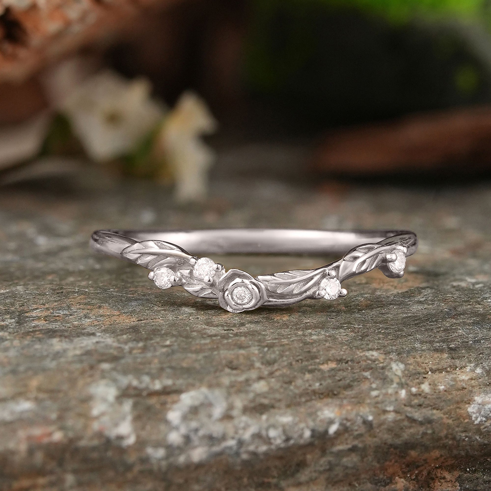 Moissanite Nature Inspired Curved Wedding Ring - Linden