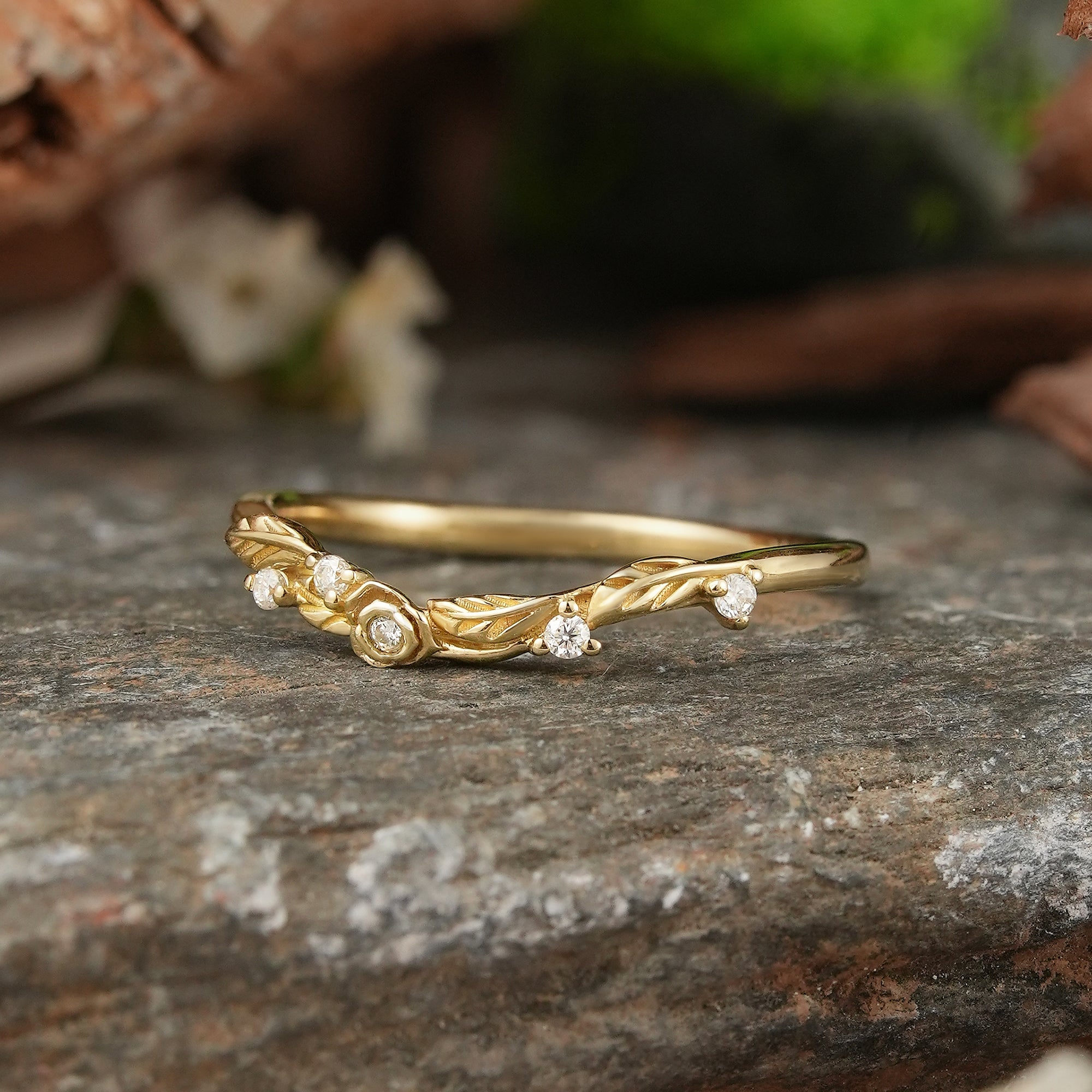 Moissanite Nature Inspired Curved Wedding Ring - Linden