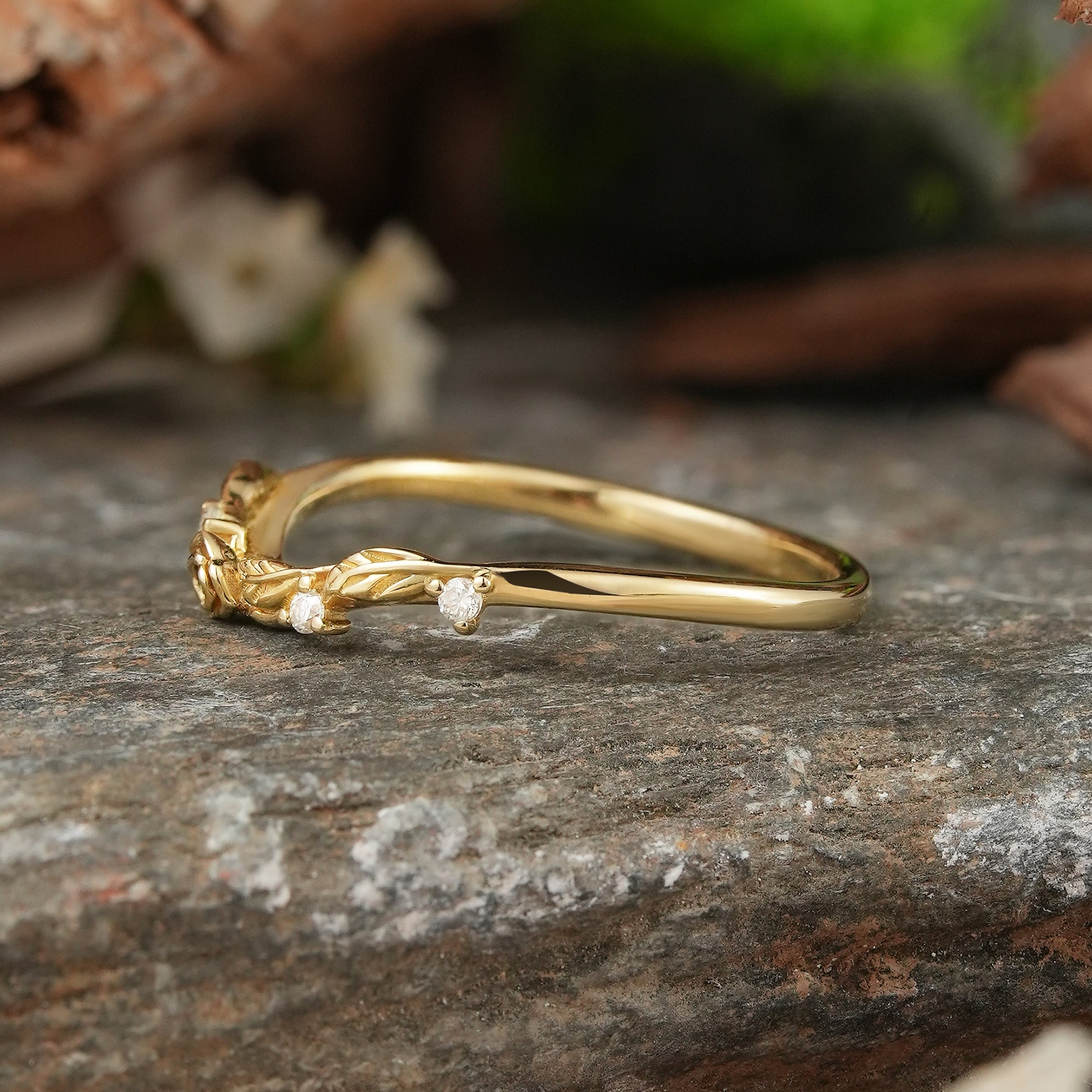 Moissanite Nature Inspired Curved Wedding Ring - Linden