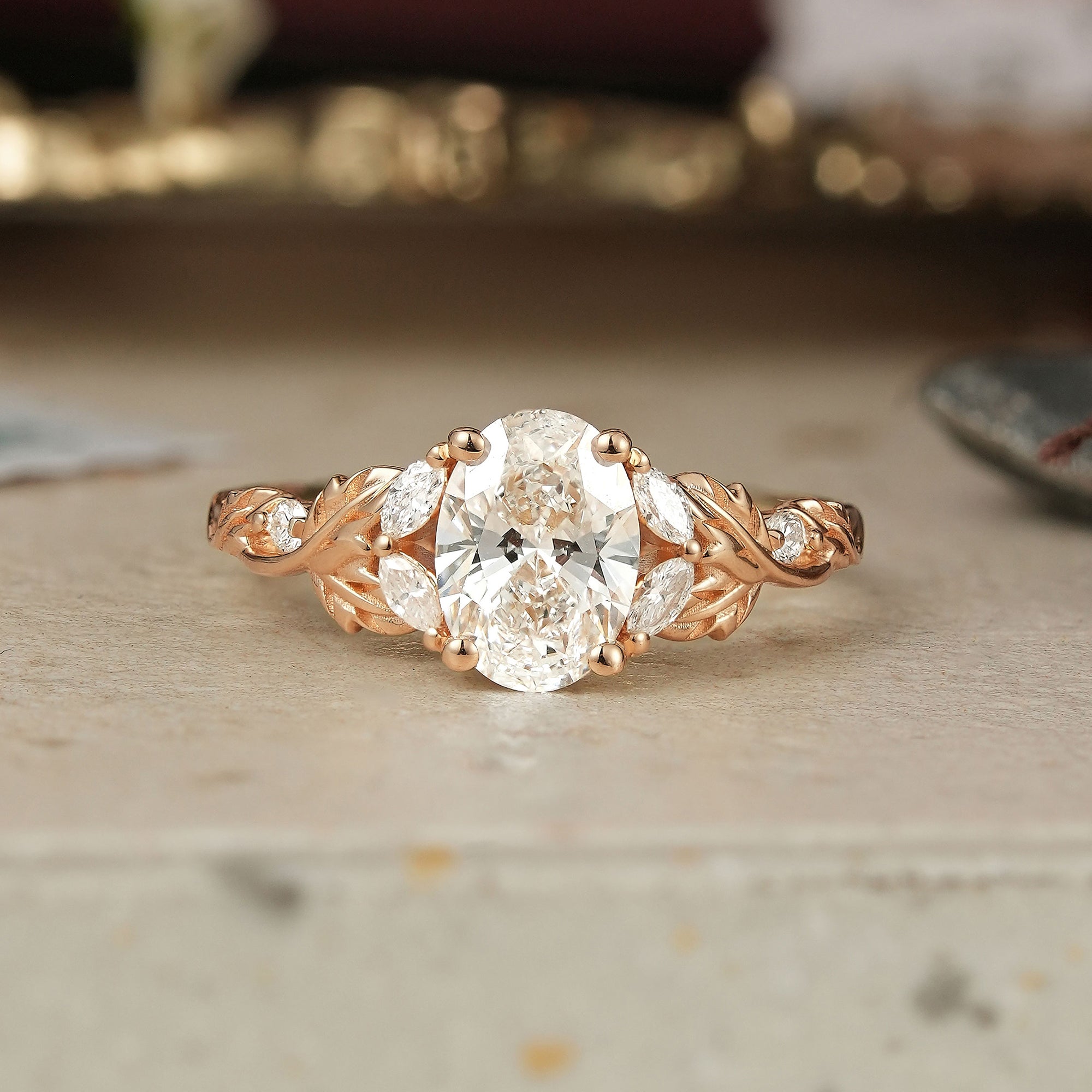 Crossed Leaf Lab Grown Diamond Engagement Ring-Thessaly