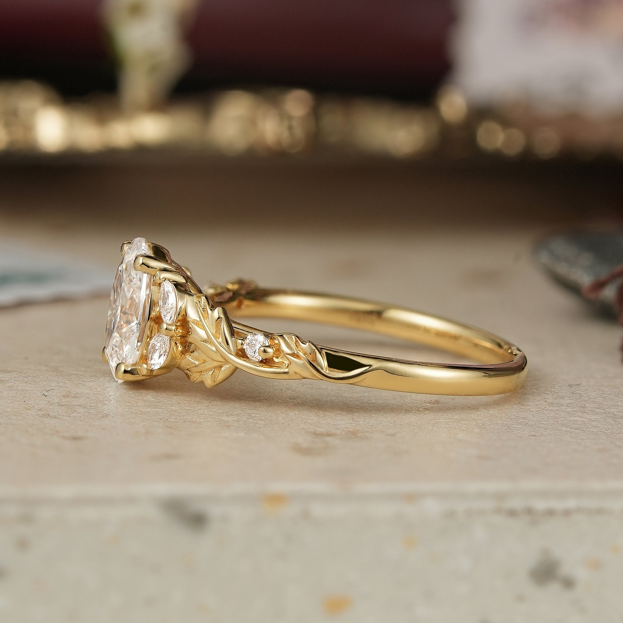 Crossed Leaf Lab Grown Diamond Engagement Ring-Thessaly