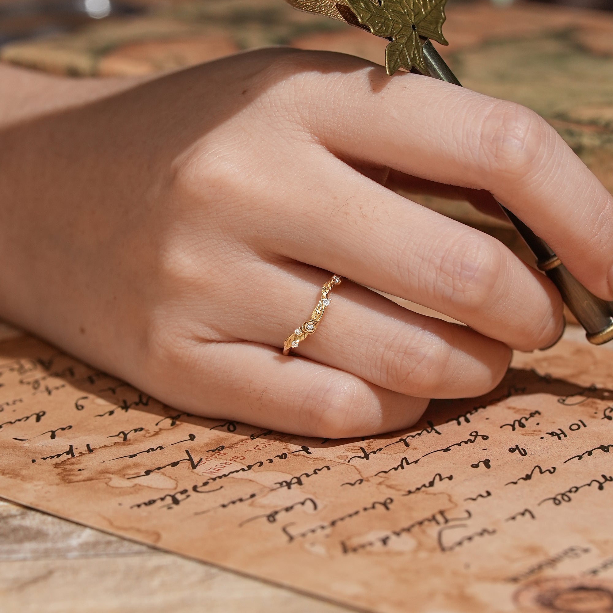 Moissanite Nature Inspired Curved Wedding Ring - Linden