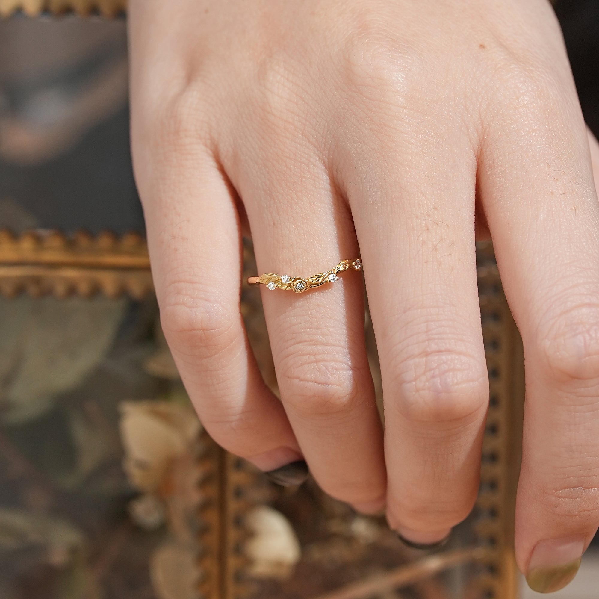 Moissanite Nature Inspired Curved Wedding Ring - Linden