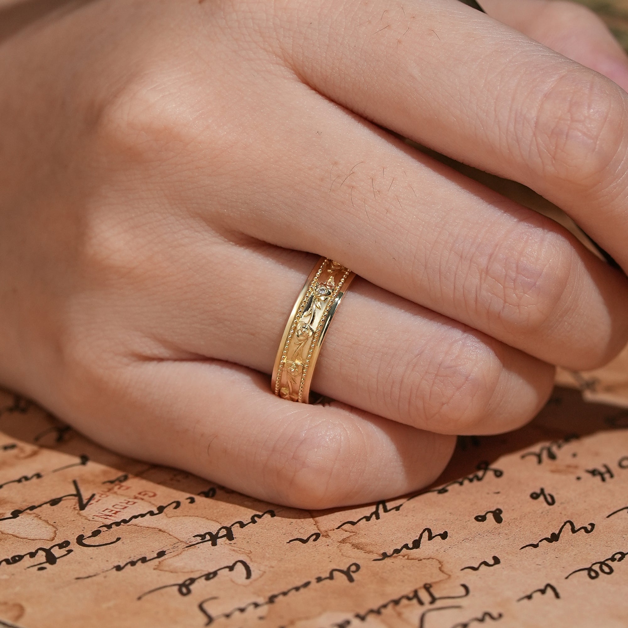 Moissanite Flower Inspired Milgrain Men's Band - Regan