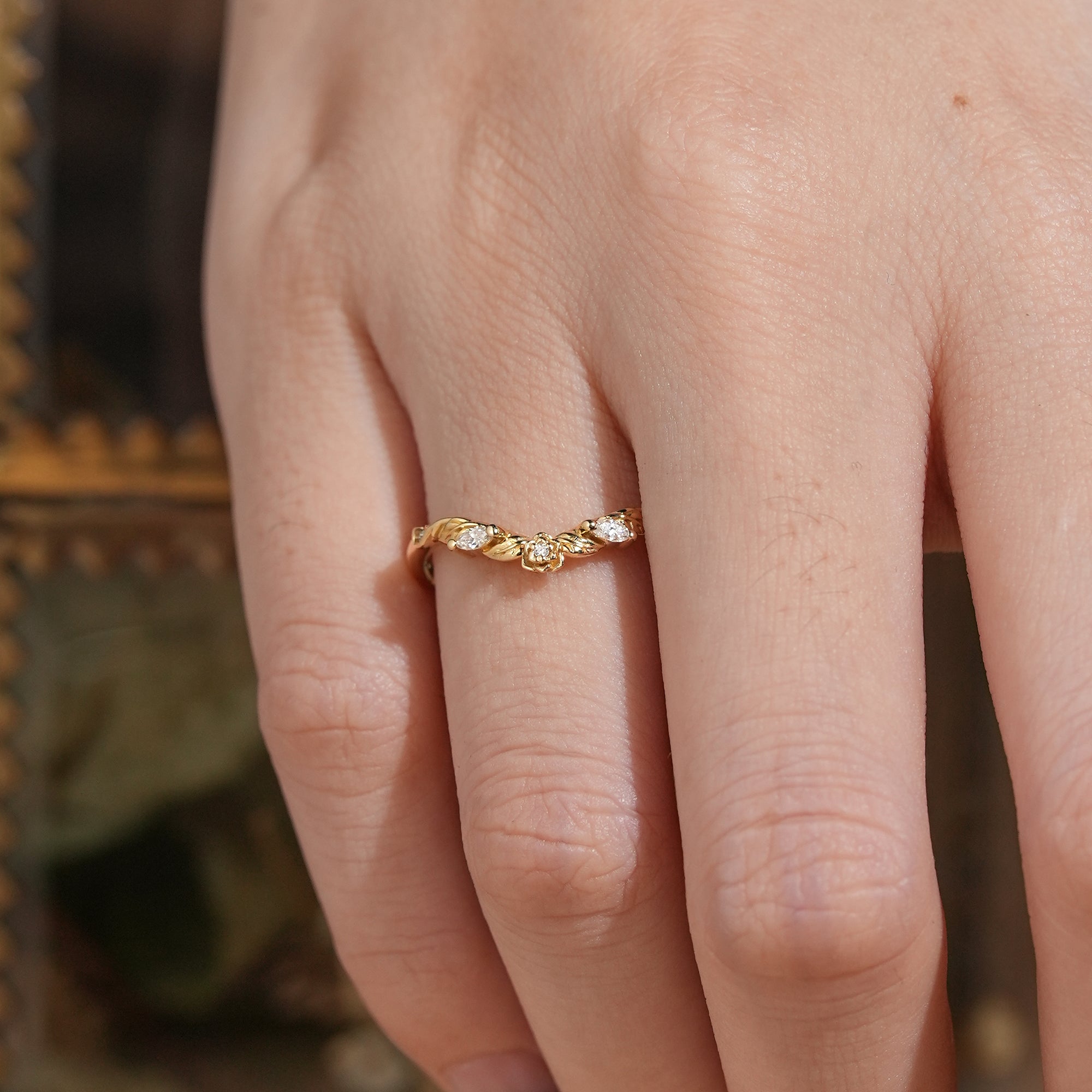 Moissanite Flower Inspired Curved Wedding Band - Beverly