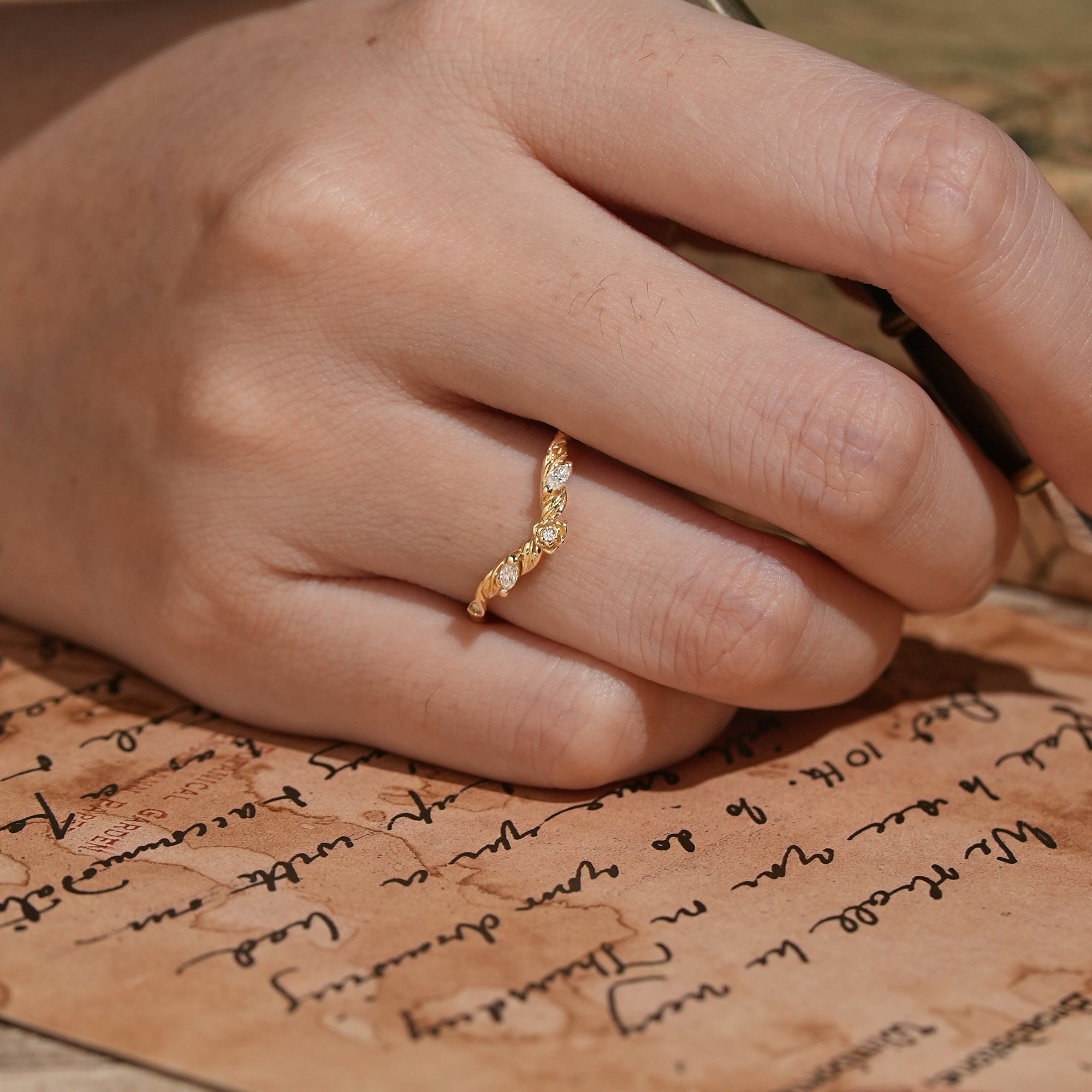 Moissanite Flower Inspired Curved Wedding Band - Beverly