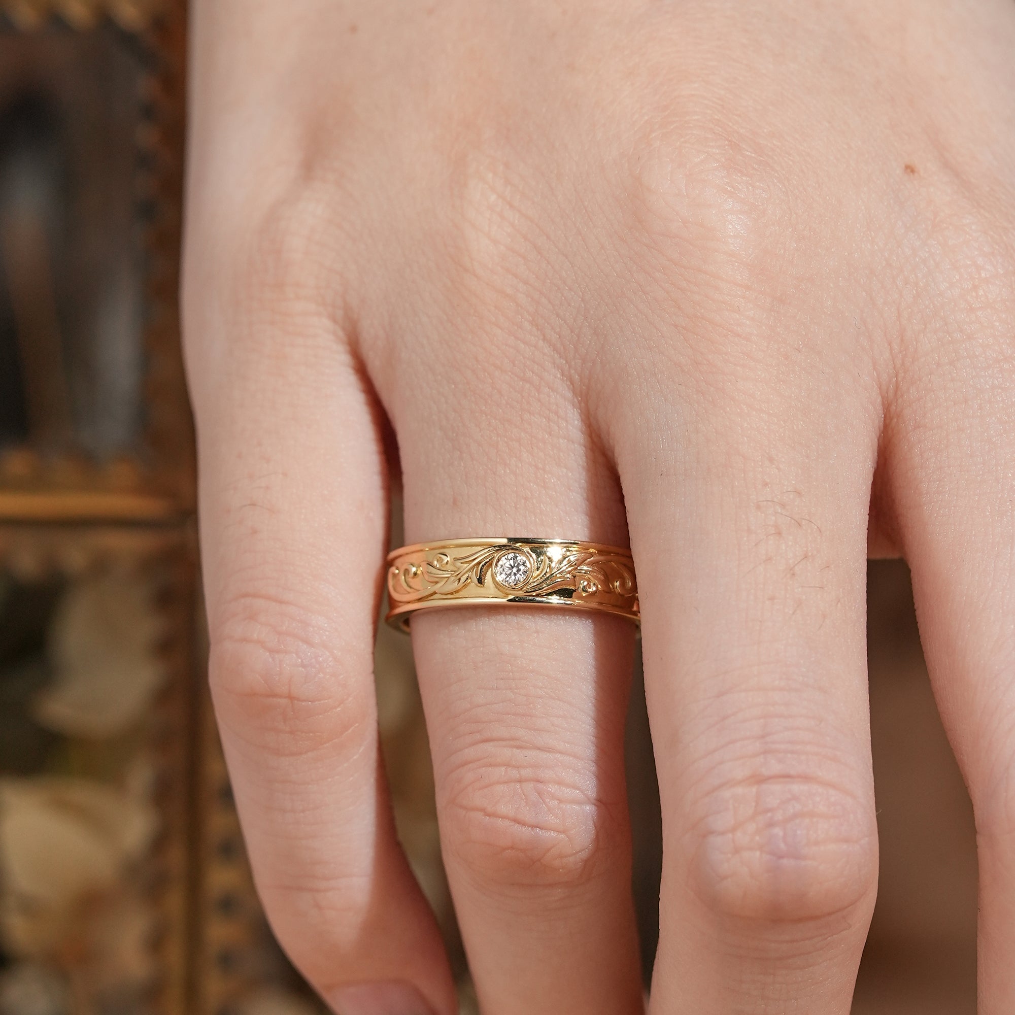 Nature Inspired Moissanite Leaf And Vine Men's Band - Ross