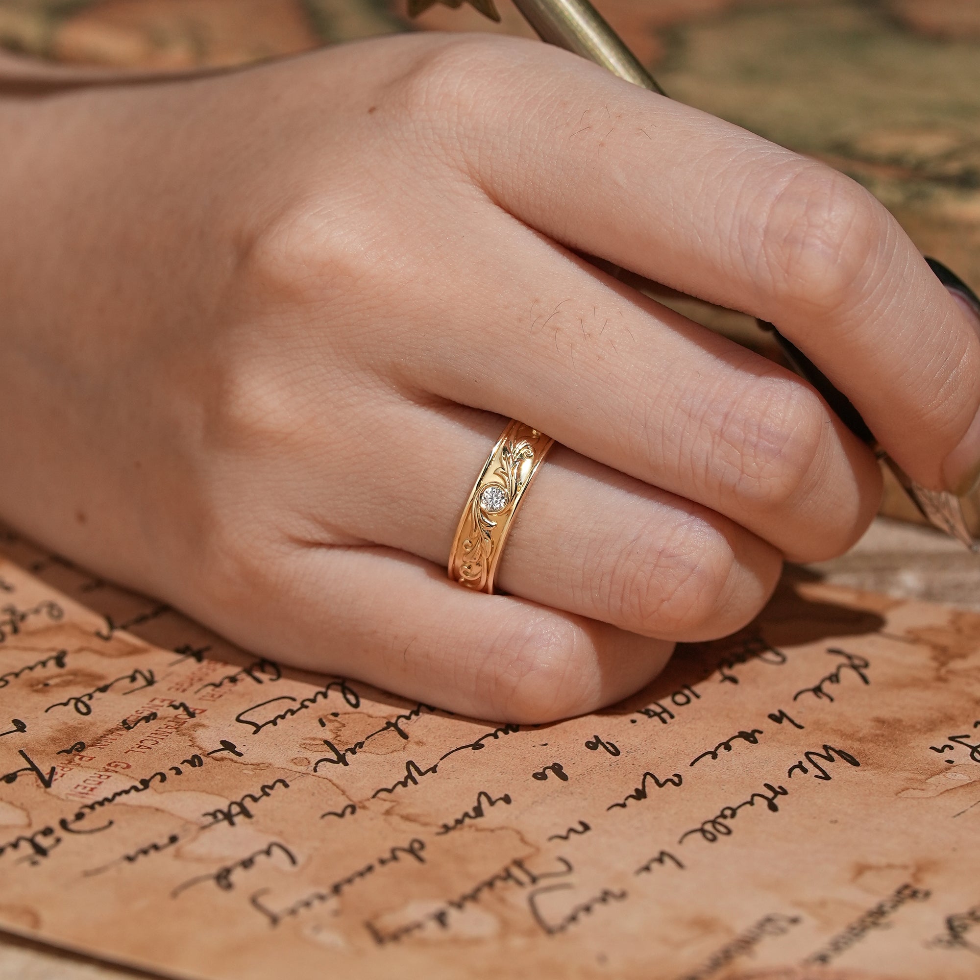 Nature Inspired Moissanite Leaf And Vine Men's Band - Ross