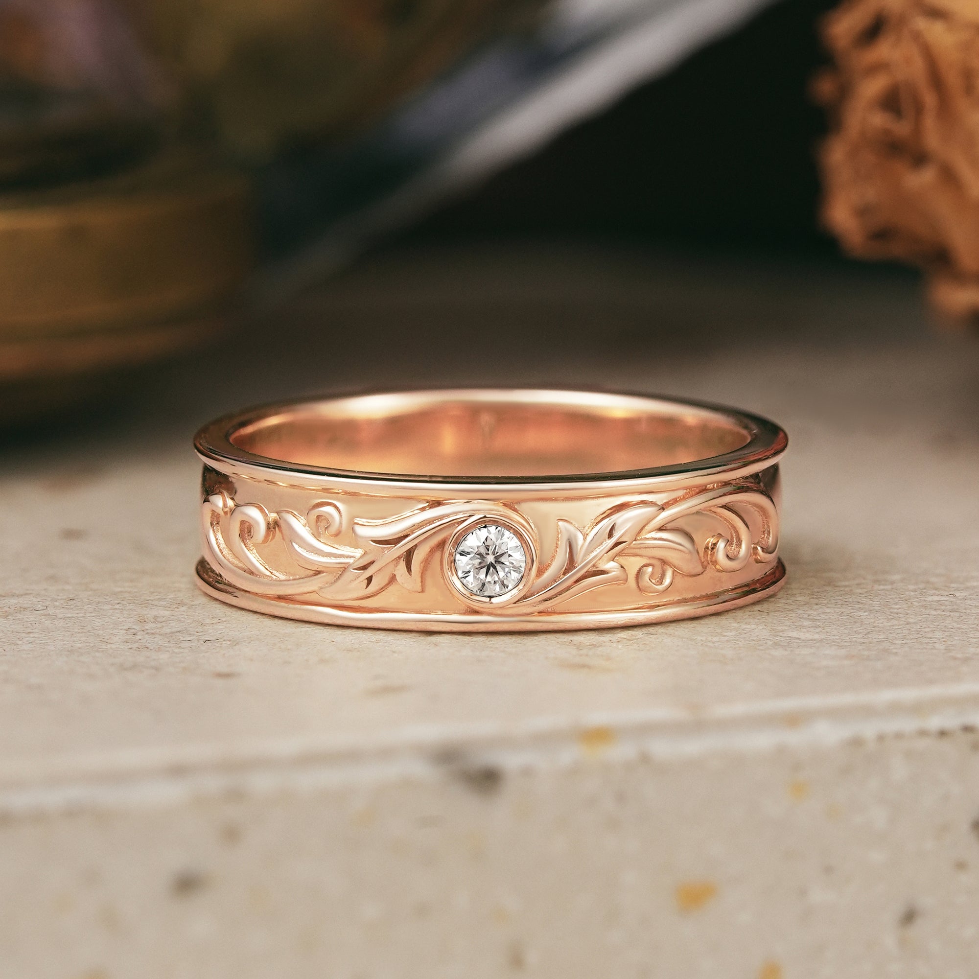 Nature Inspired Moissanite Leaf And Vine Men's Band - Ross