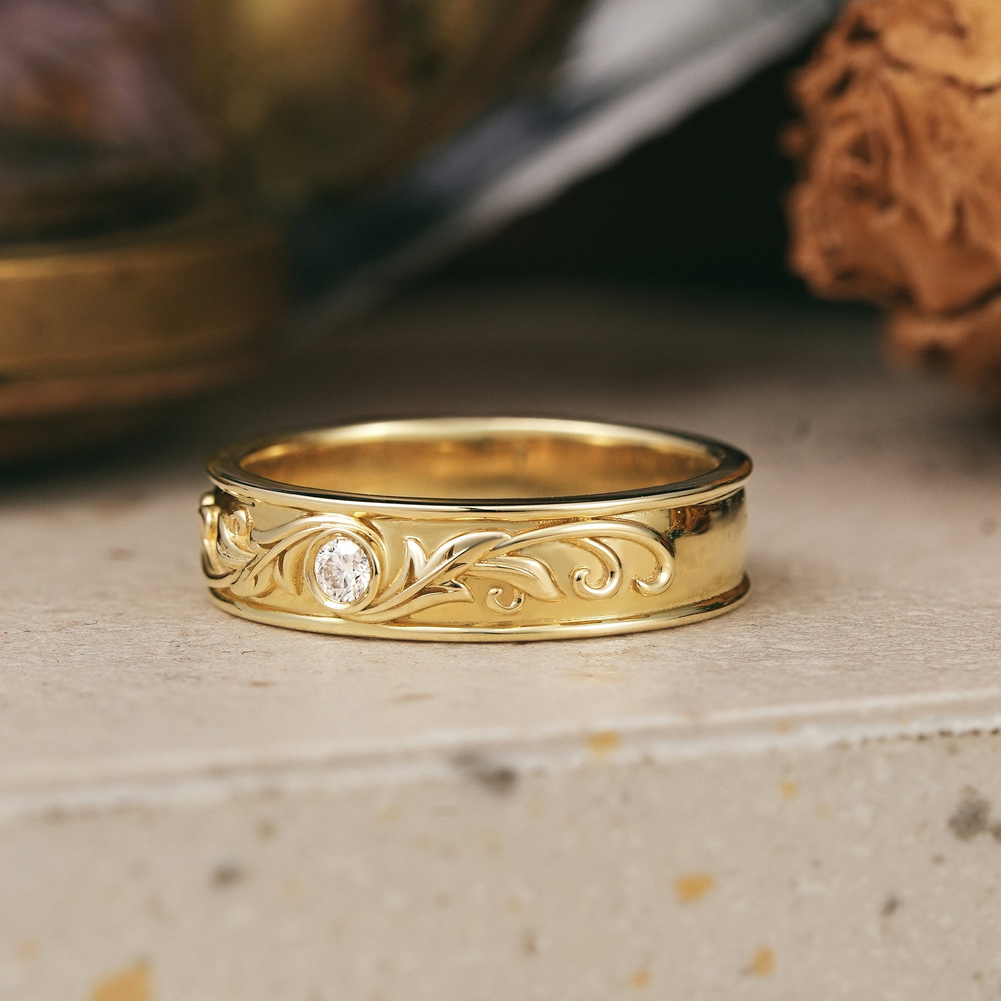 Nature Inspired Moissanite Leaf And Vine Men's Band - Ross