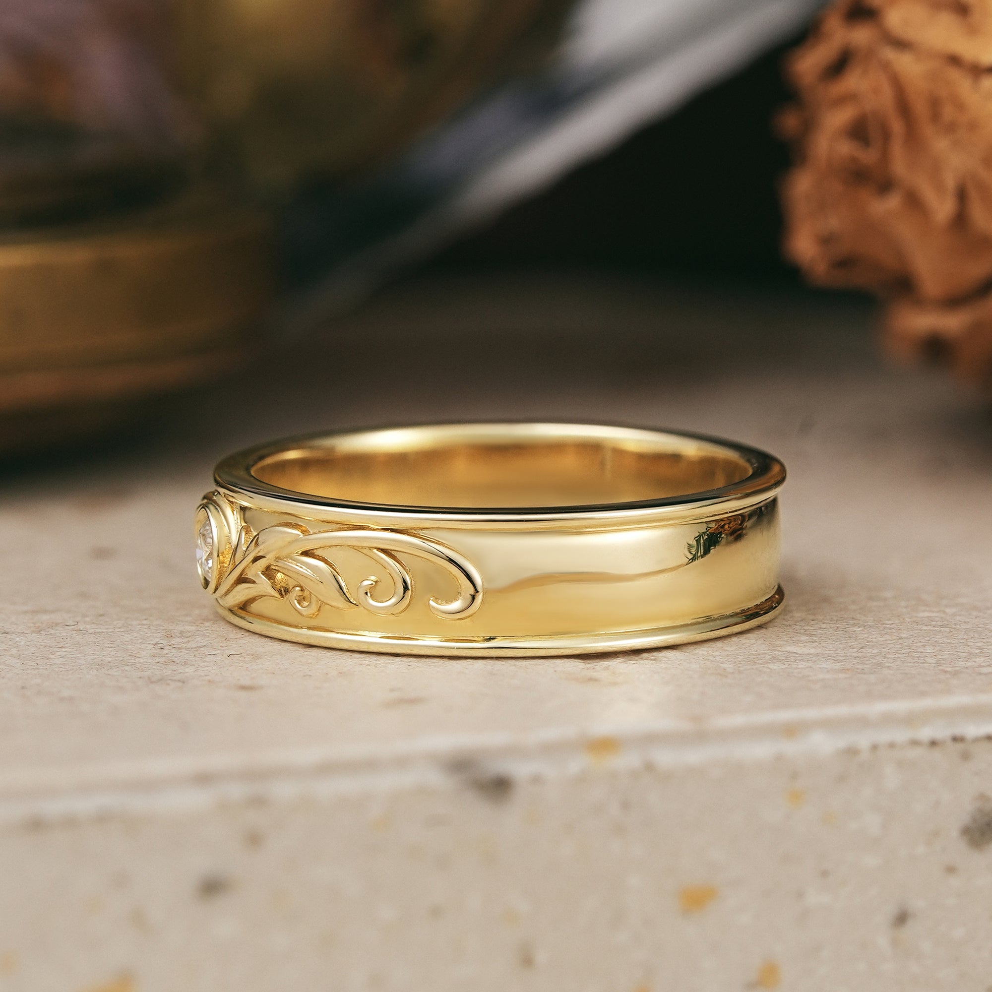 Nature Inspired Moissanite Leaf And Vine Men's Band - Ross