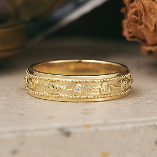 Moissanite Flower Inspired Milgrain Men's Band - Regan