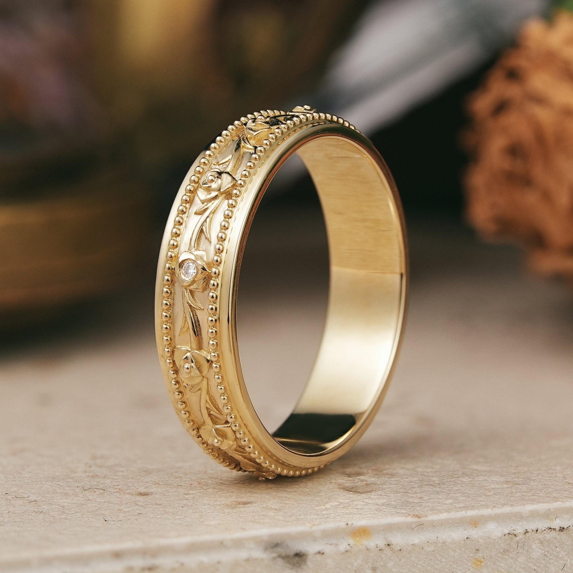 Moissanite Flower Inspired Milgrain Men's Band - Regan