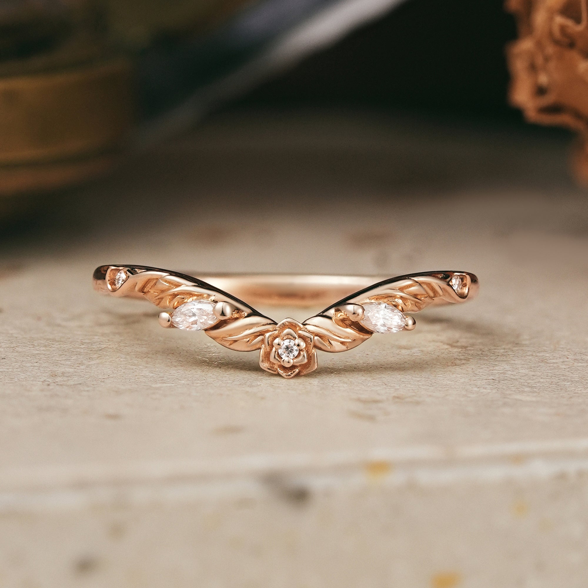 Moissanite Flower Inspired Curved Wedding Band - Beverly