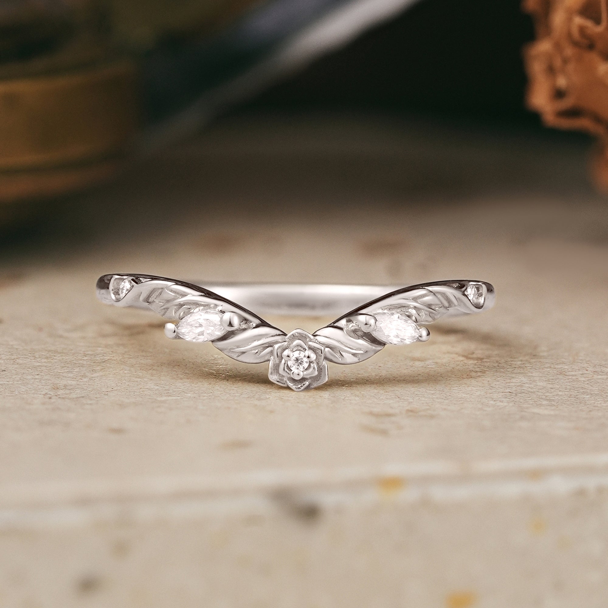 Moissanite Flower Inspired Curved Wedding Band - Beverly