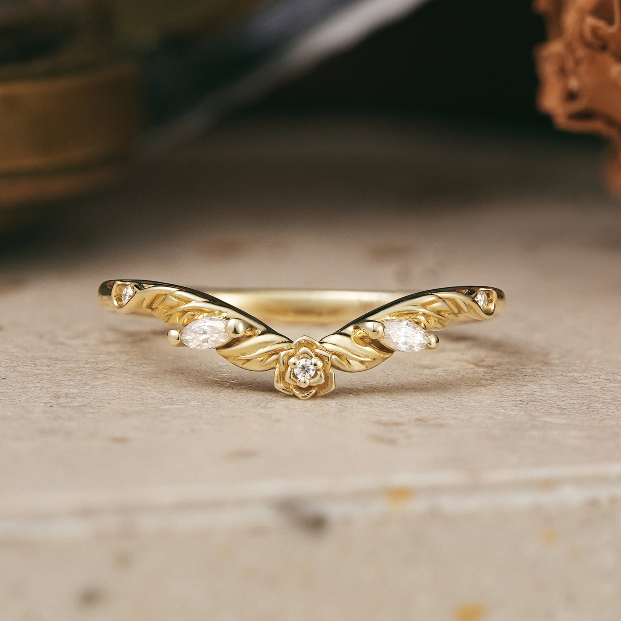 Moissanite Flower Inspired Curved Wedding Band - Beverly