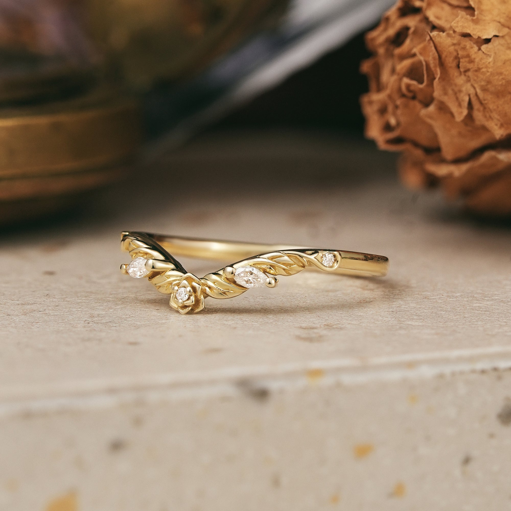 Moissanite Flower Inspired Curved Wedding Band - Beverly