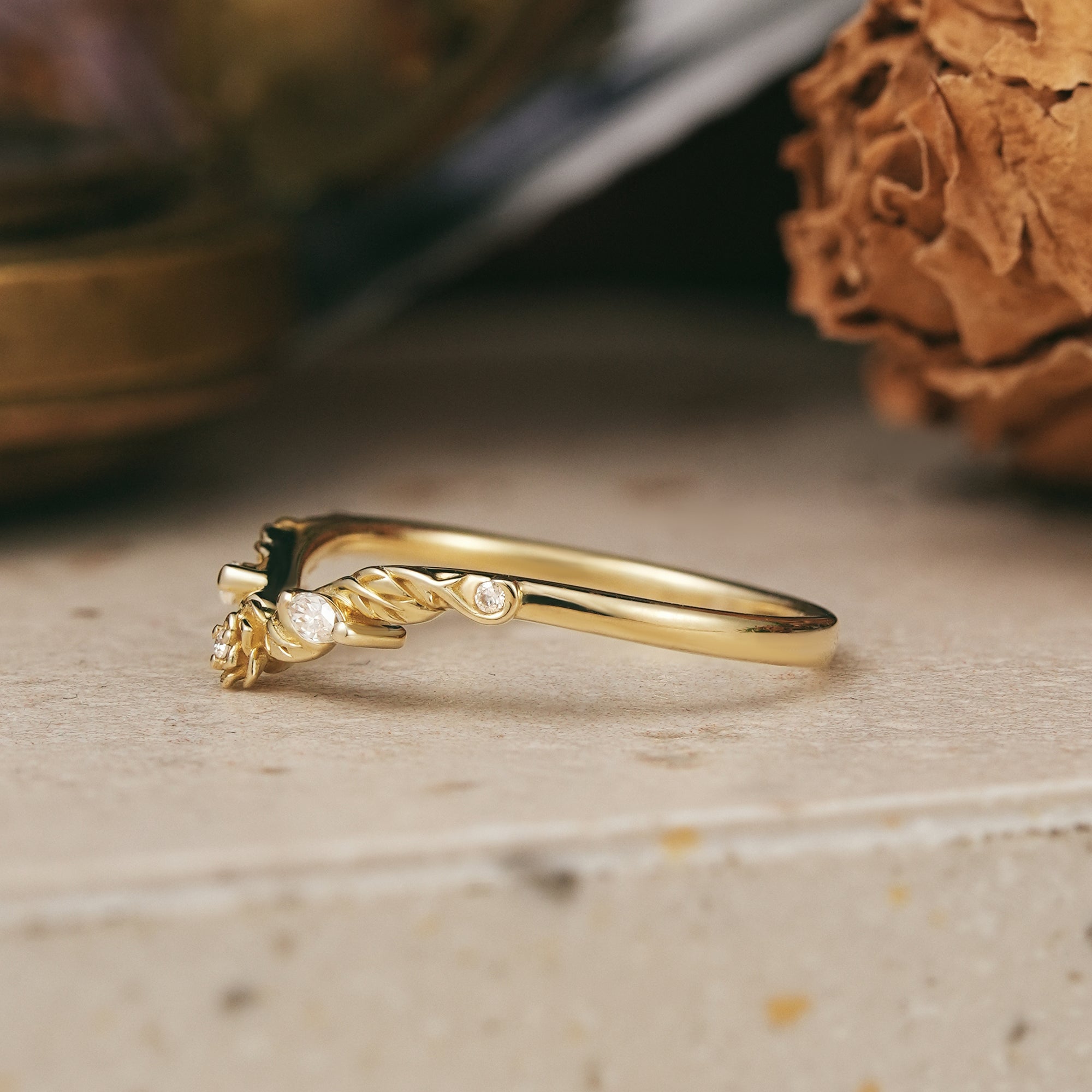 Moissanite Flower Inspired Curved Wedding Band - Beverly