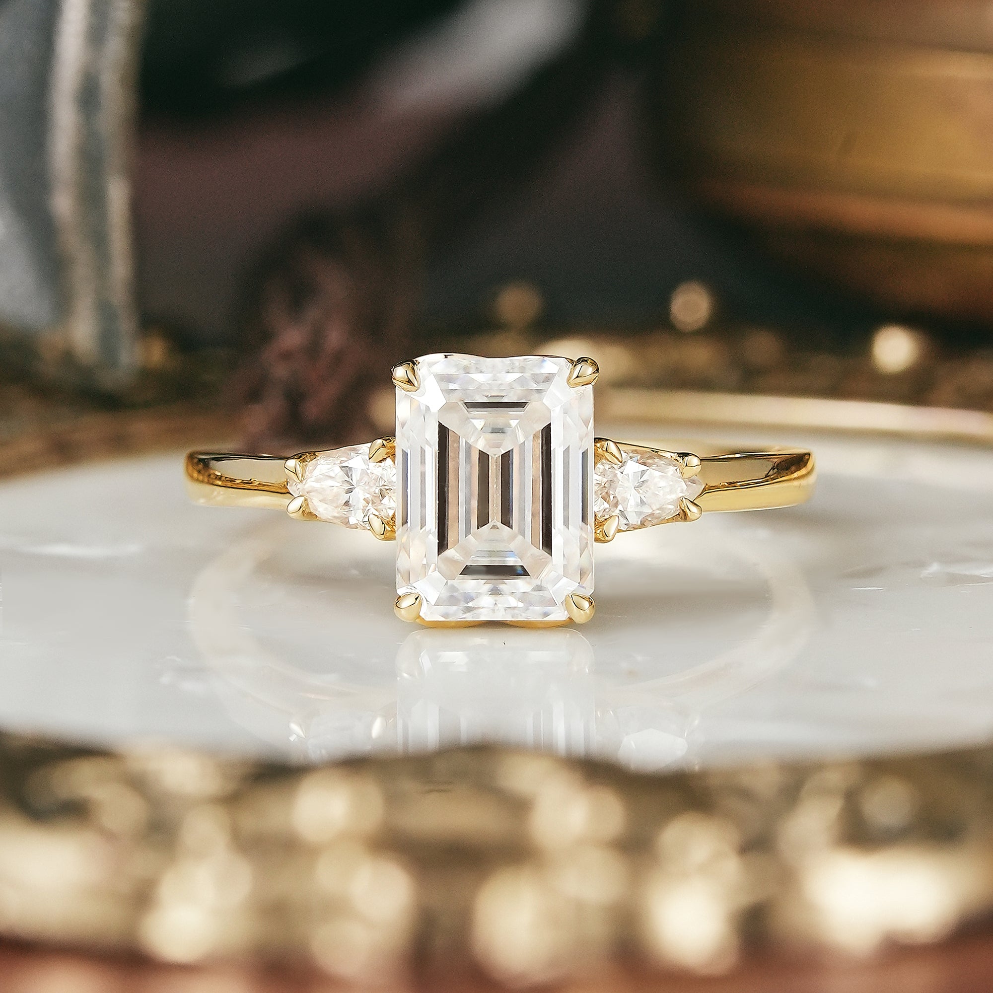 3-stone Moissanite Engagement Ring-Saskia