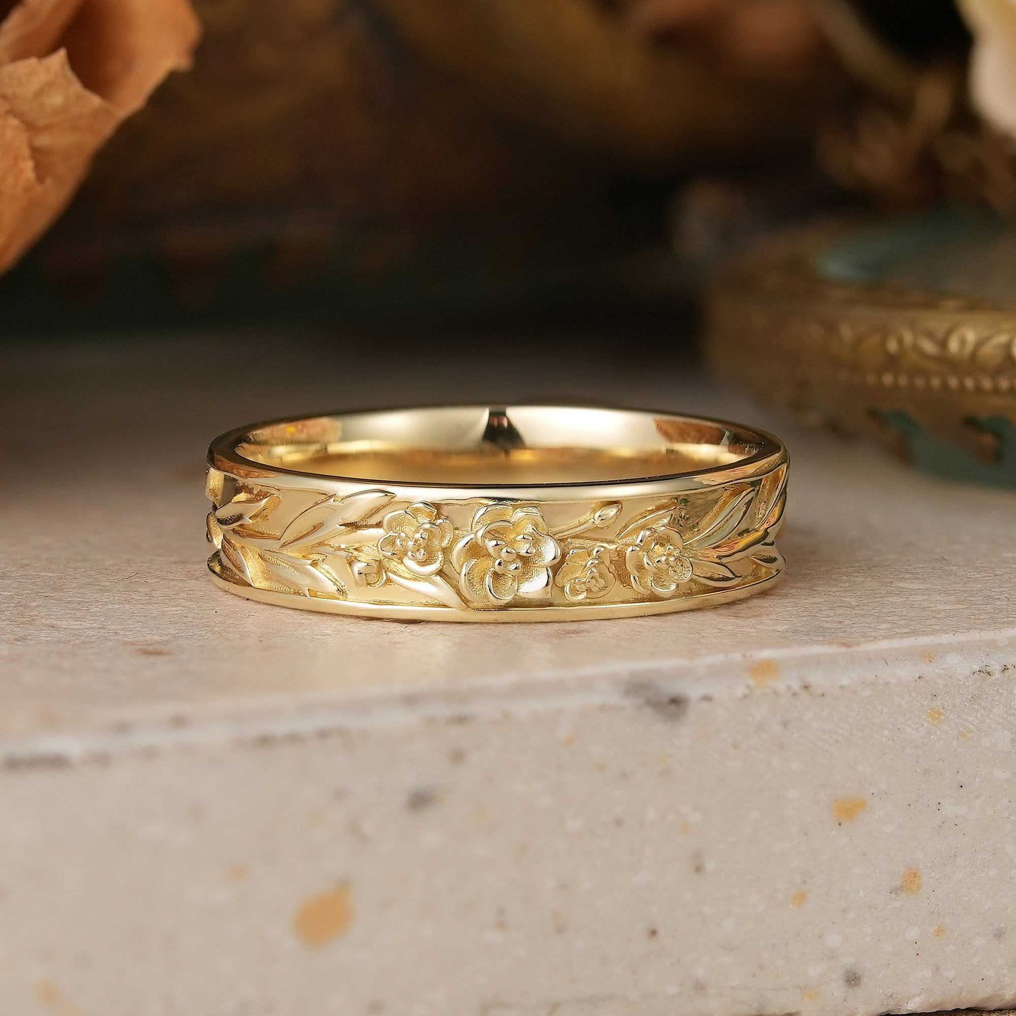 Flower Inspired Men's Band Nature Inspired Men's Ring - Hudson