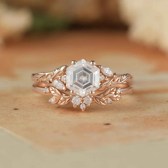 Hexagon Moissanite Engagement Ring Set