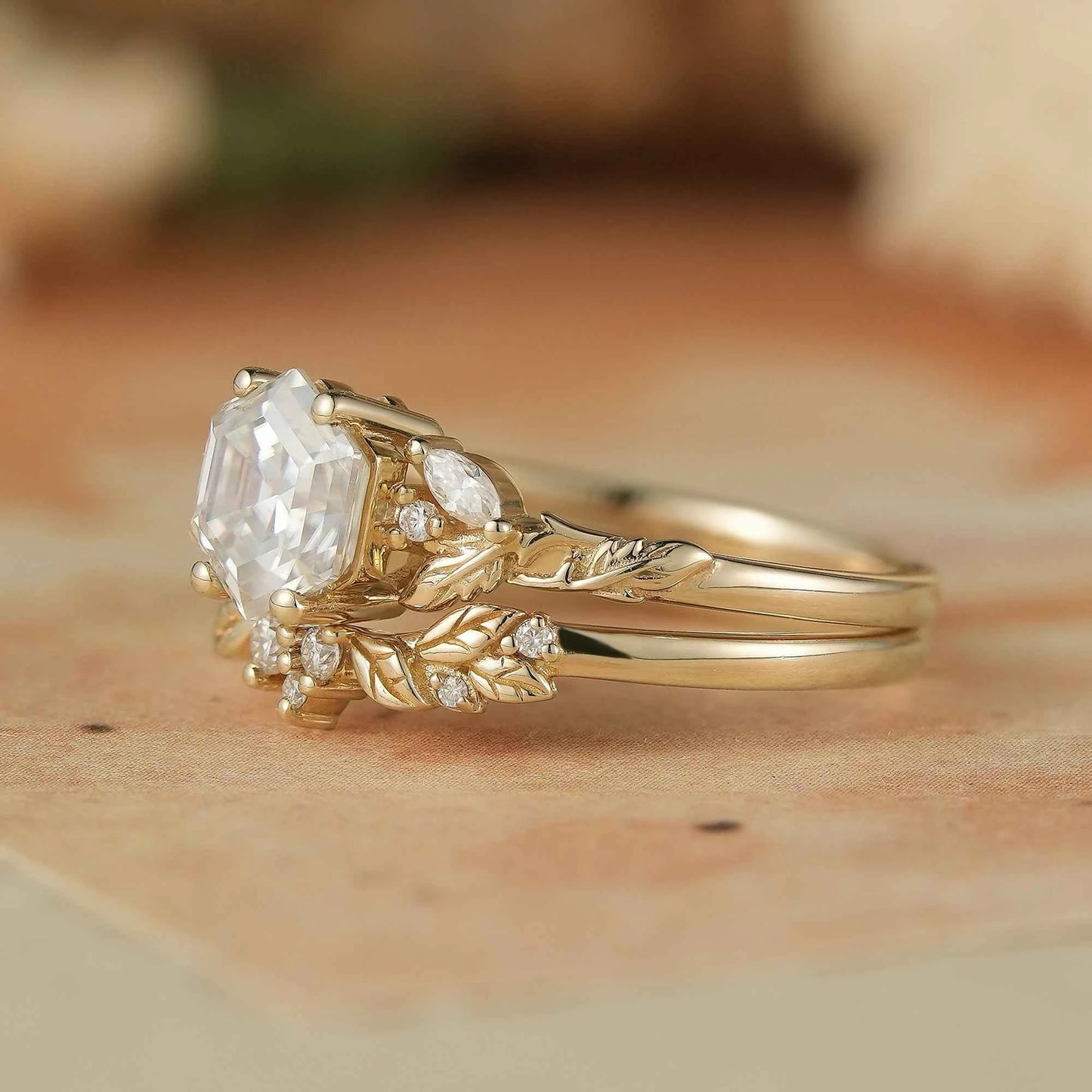 Hexagon Moissanite Engagement Ring Set