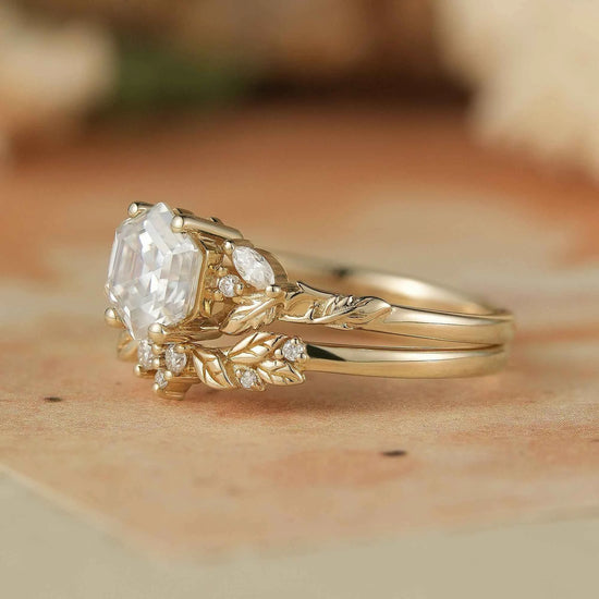 Hexagon Moissanite Engagement Ring Set