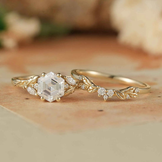 Hexagon Moissanite Engagement Ring Set