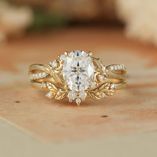 Moissanite Leaf & Moon Design Bridal Set
