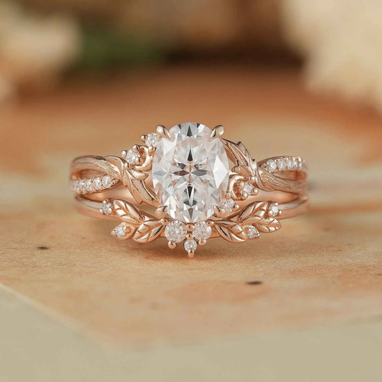 Moissanite Leaf & Moon Design Bridal Set