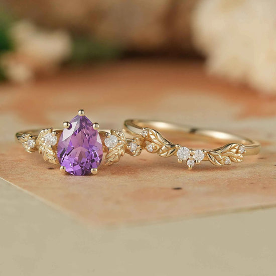 Purple Sapphire & Moissanite Ring Set