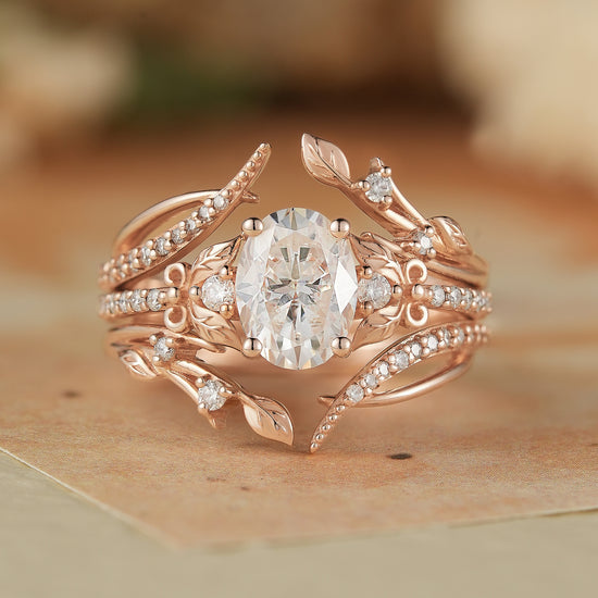 Oval Moissanite Rose Gold Enhancer Ring Set