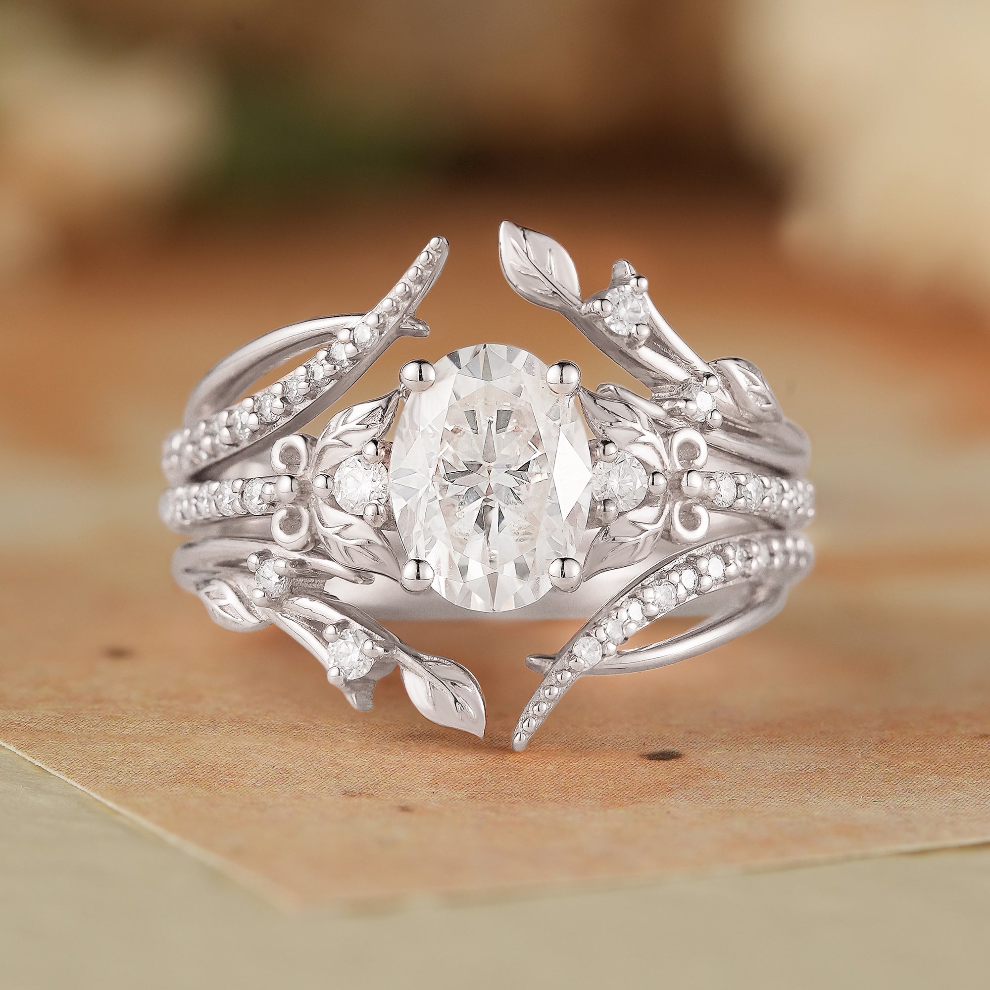 Oval Moissanite Rose Gold Enhancer Ring Set 2pcs-Sofia