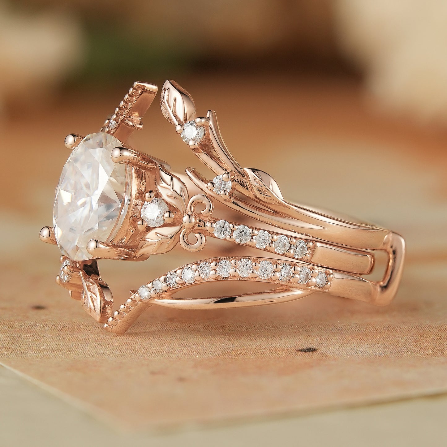 Oval Moissanite Rose Gold Enhancer Ring Set