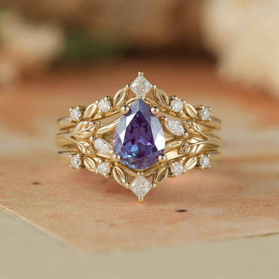 Alexandrite & Moissanite Enhancer Ring Set 2pcs