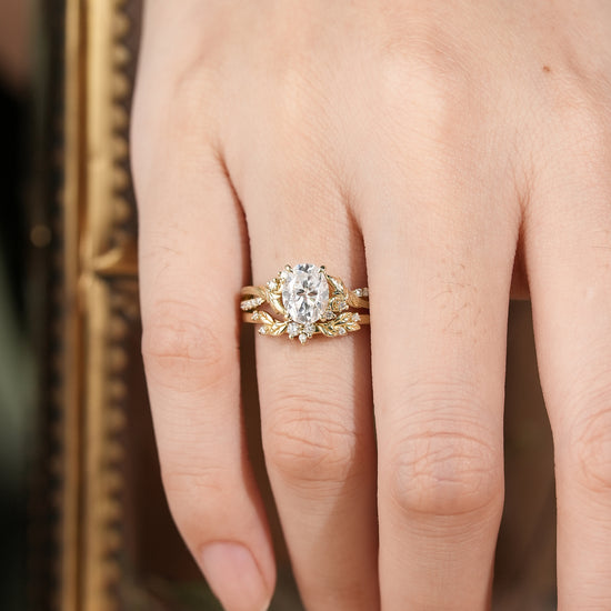 Moissanite Leaf & Moon Design Bridal Set