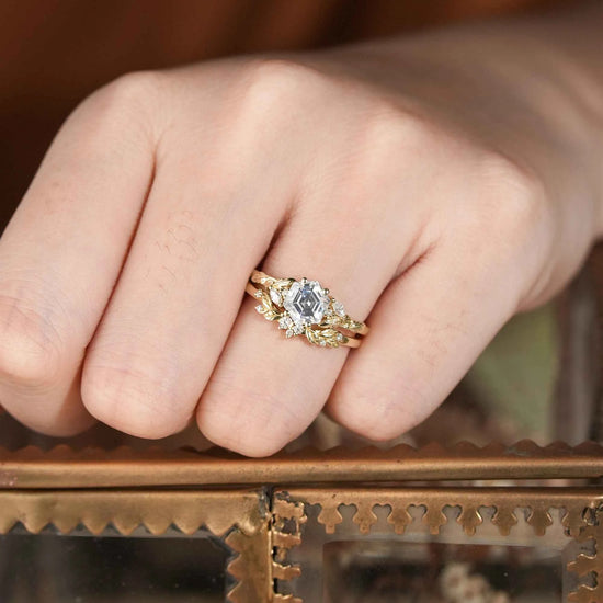Hexagon Moissanite Engagement Ring Set